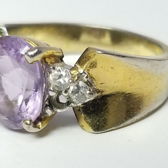 Vintage Sterling Silver Purple Rhinestone Gold Overlay Ring, Size 7, Estate - Picture 3 of 10